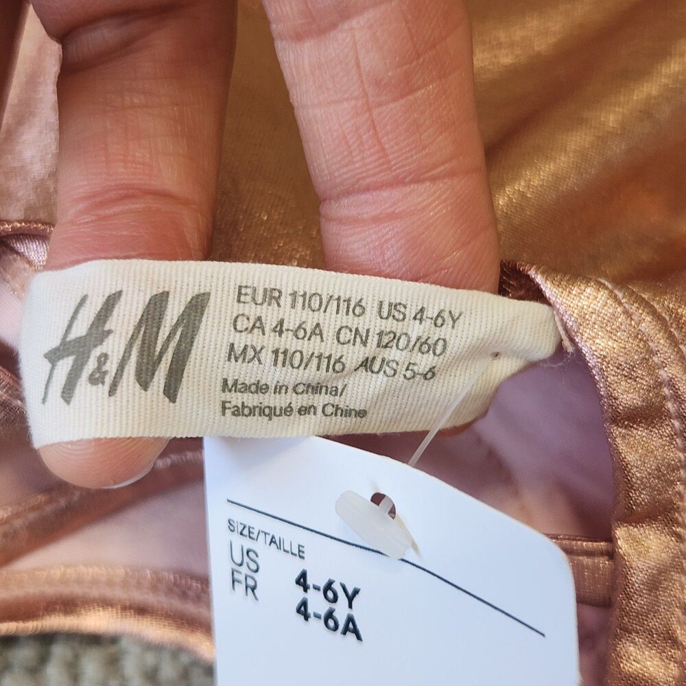 H&M girls frilled bodysuit metallic pink leotard size 4-6 years - Picture 3 of 8